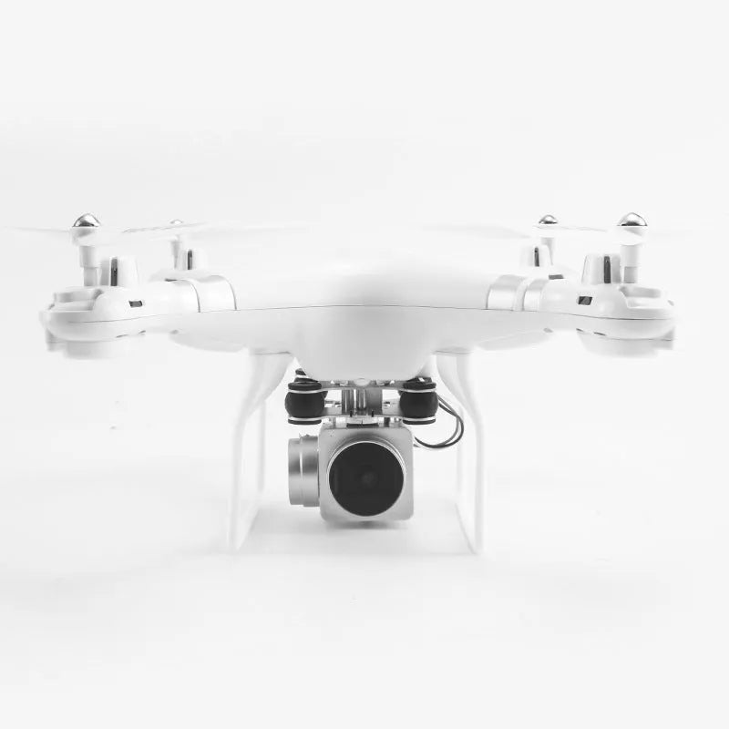 Black HD aerial photography drone with alloy frame and remote control handle on a grassy field.