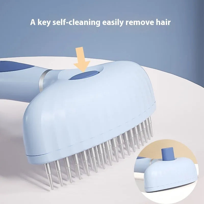 Stainless steel double-row dog grooming comb in azure light blue colour
