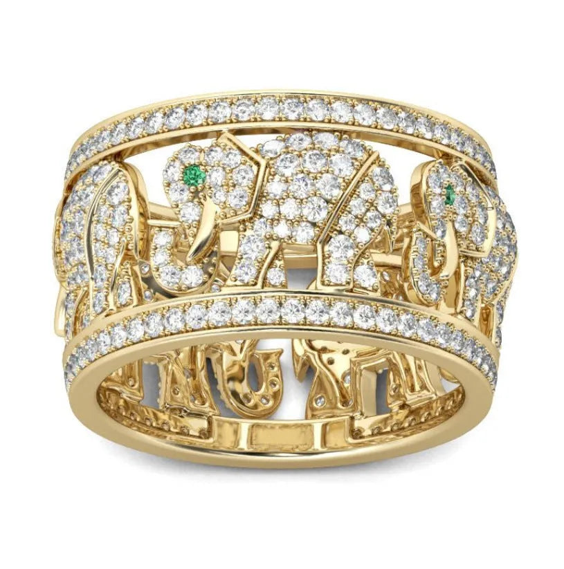 Creative elephant design ring with electroplated finish shown in AJZ141 and AJZ1935 elephant colours