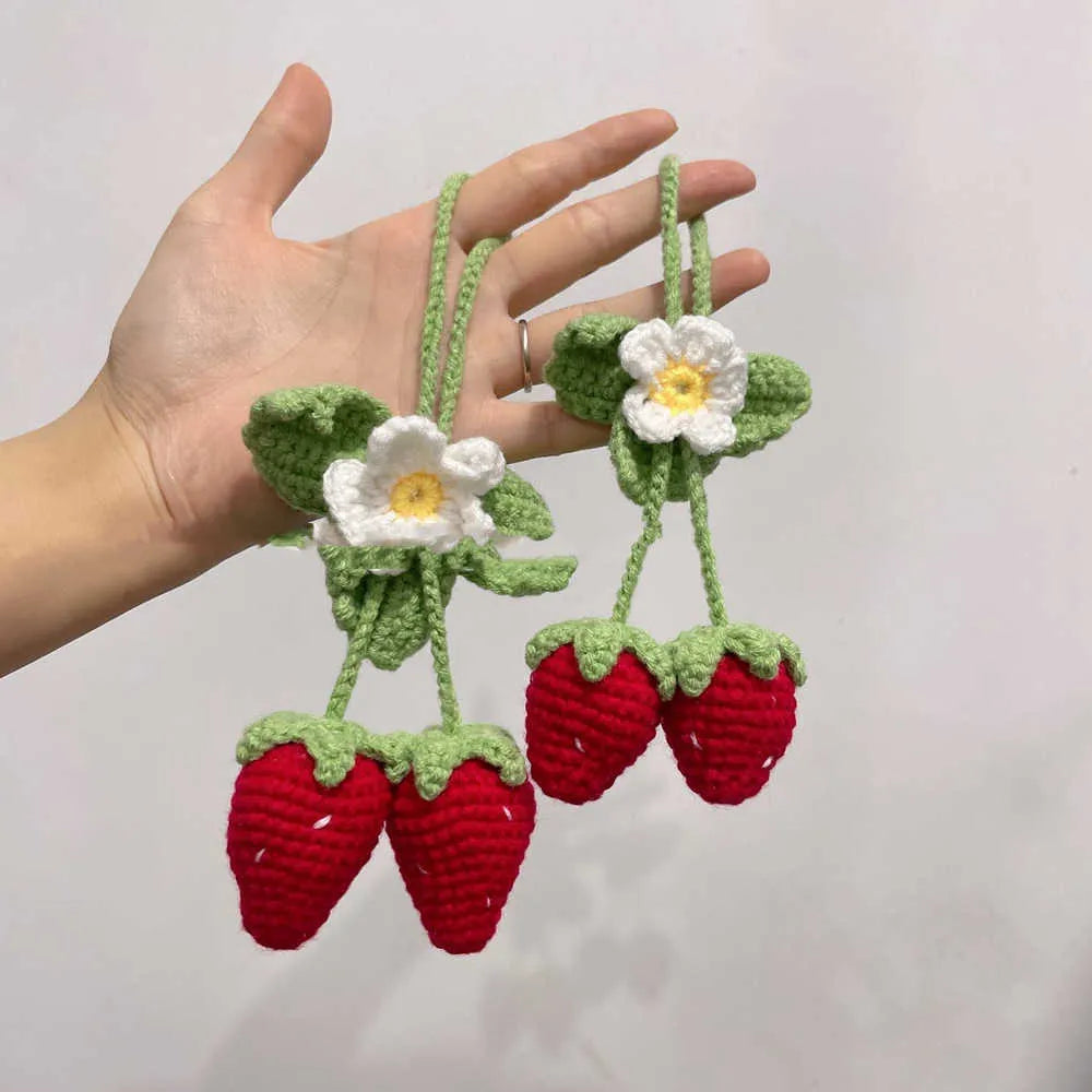 Handmade strawberry weaving pendant for car decoration with cotton and hemp hook knitting