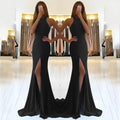 Long red knitted evening dress with hollow design elements and large swing skirt