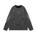 Men's grey khaki cotton drop shoulder sweatshirt with letter print and round neck