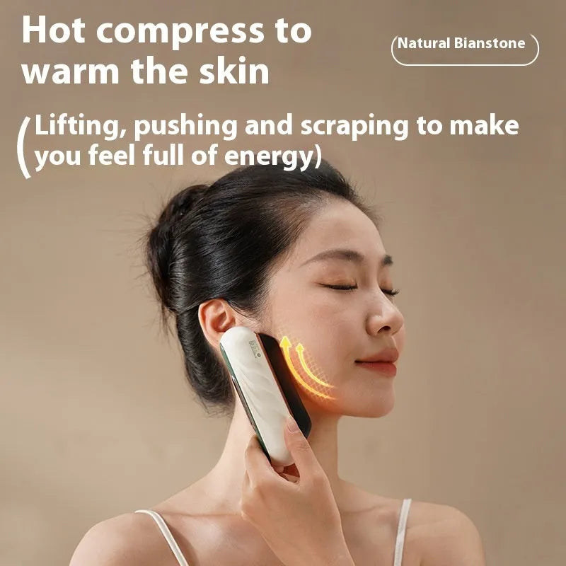Golden yellow electric scraping plate with USB charging cable and vibration massage function