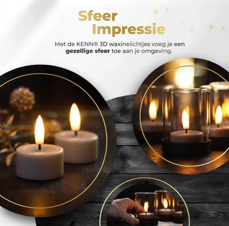 Taupe coloured S10 3D flame LED tealight candles showing realistic flickering effect