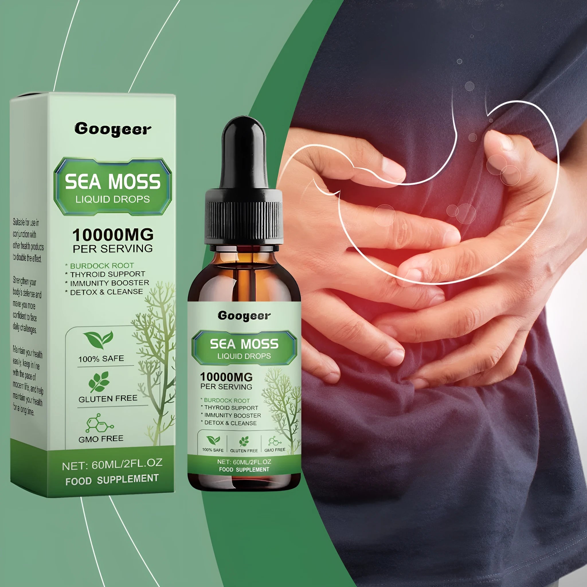 Googeer Sea Moss Liquid Drops 60ml body treatment bottle with traditional Chinese medicine extract formula