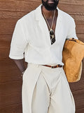 Men's casual short-sleeved linen shirt in white with regular fit and plain design