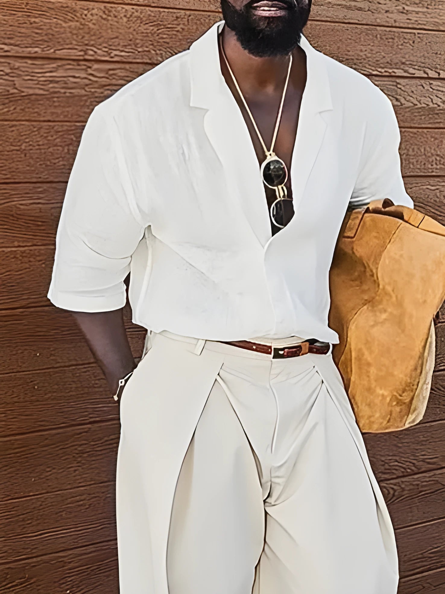 Men's casual short-sleeved linen shirt in white with regular fit and plain design