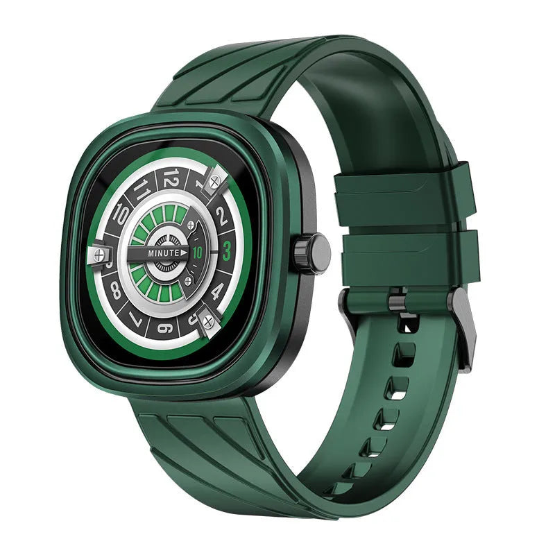 Bluetooth smartwatch with 1.32-inch screen on silicone wristband in black, green, or pink colour