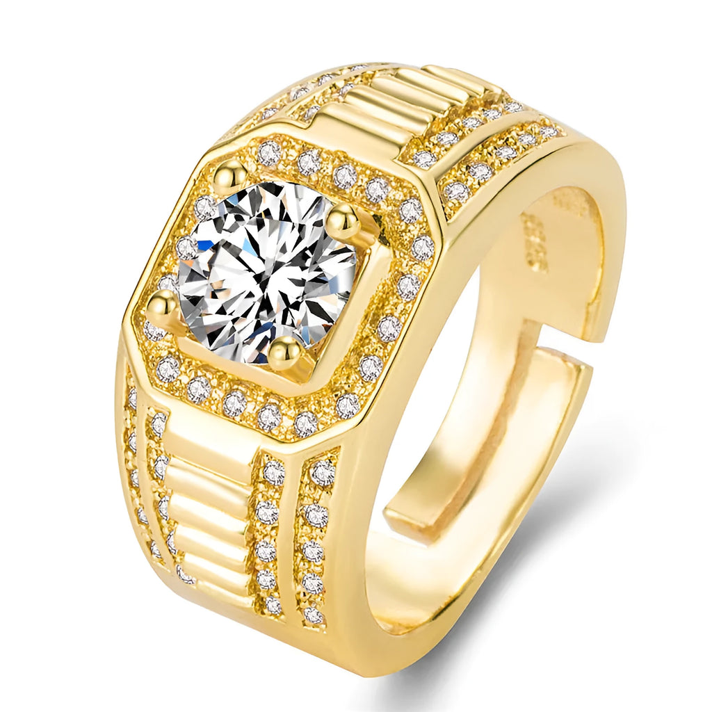 Men's adjustable copper ring with a large square diamond design in a gold colour finish.
