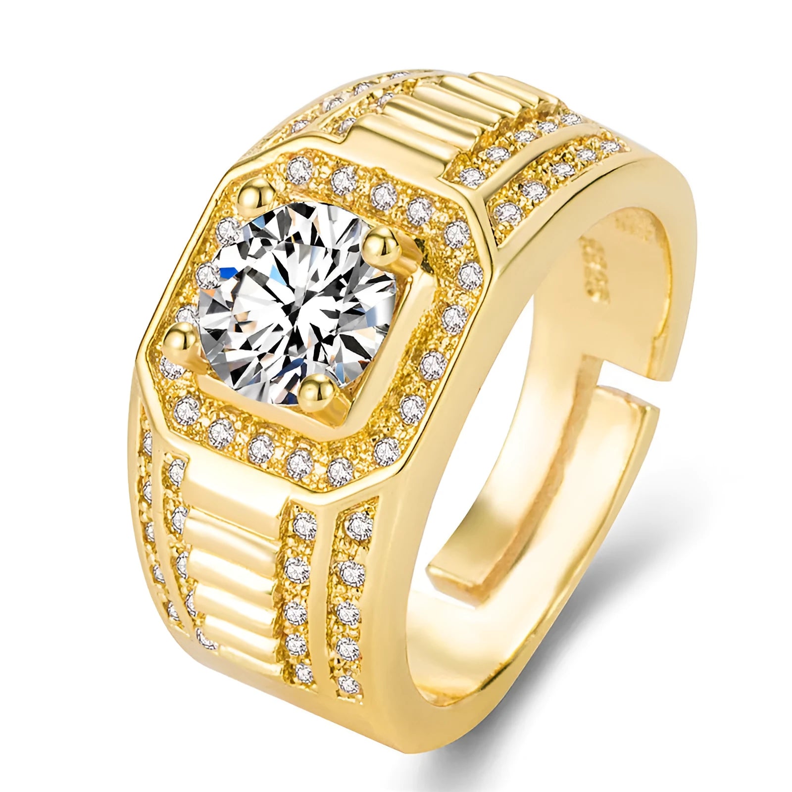 Men's adjustable copper ring with a large square diamond design in a gold colour finish.