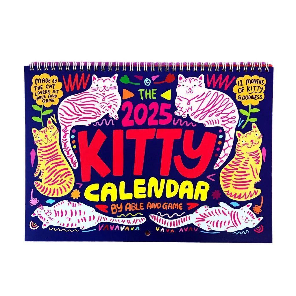 Cat themed wall planner calendar for 2024 or 2025 on a single sheet of paper