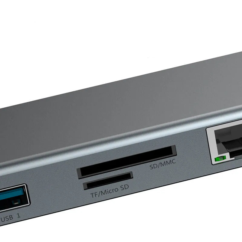 Ten In One MacBook Multi-function Adapter aluminium alloy USB-C hub with HDMI VGA USB 3.0 RJ45 Ethernet SD card slot and Type-C charging in Space Grey