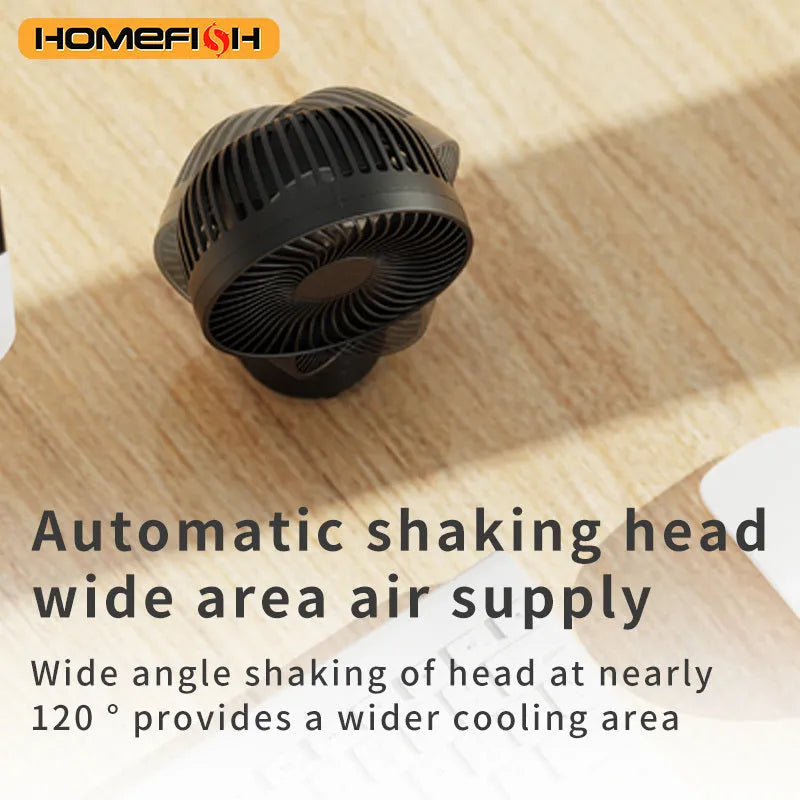 HOMEFISH F2 automatic shake head portable fan with LED light and removable mounting bracket
