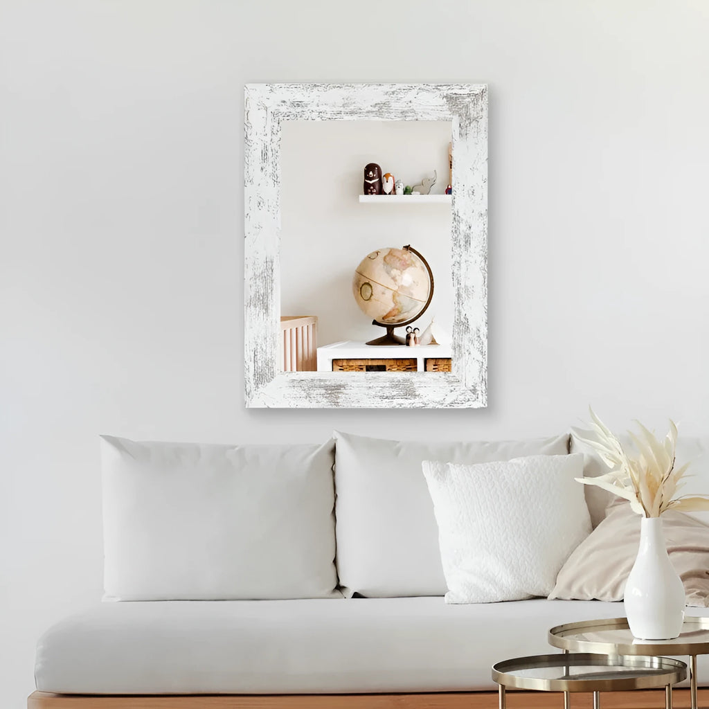 Pastoral style wall-mounted bathroom mirror with MDF frame in Small Old White colour