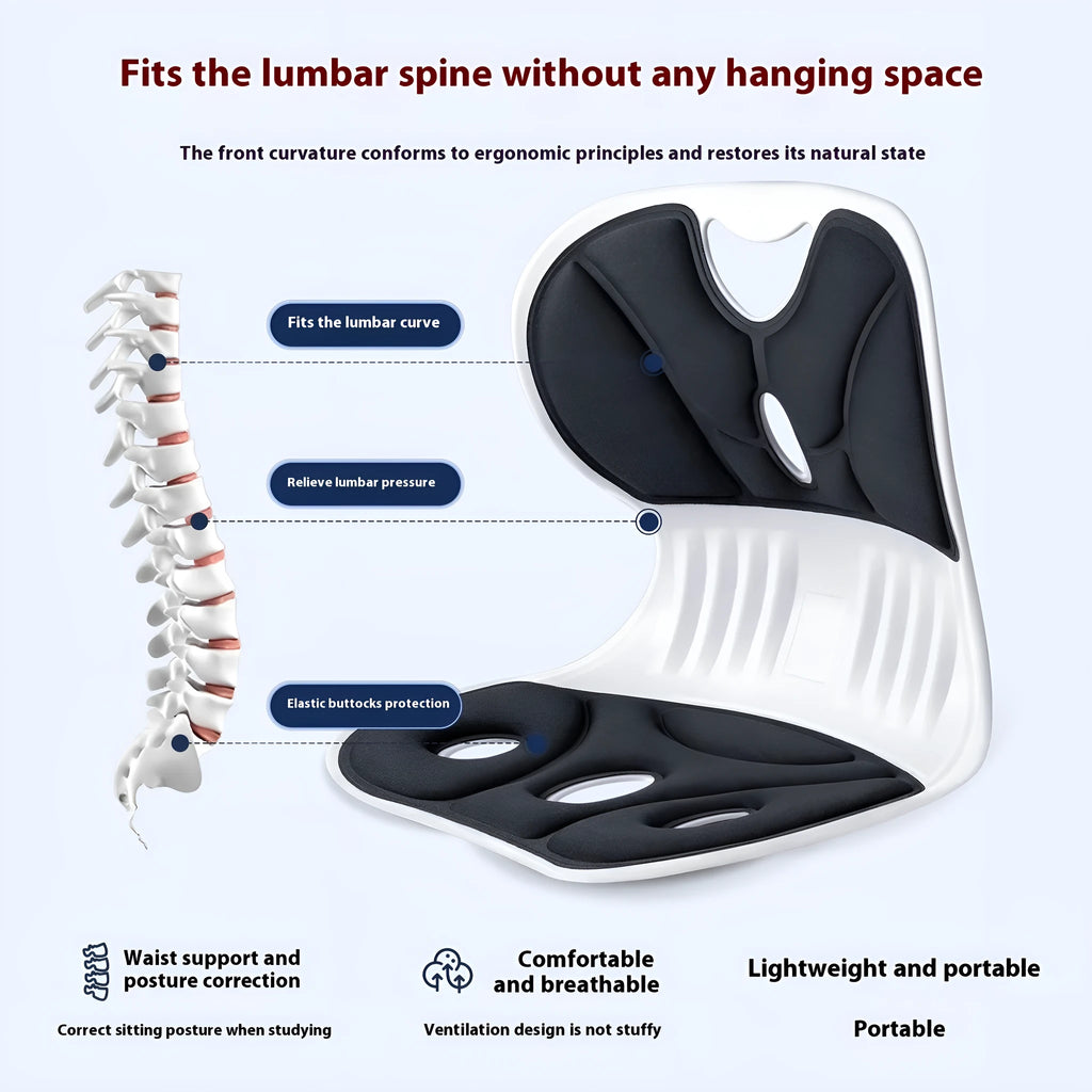 Grey Japanese-style lumbar support cushion with sponge filling for waist support during prolonged sitting