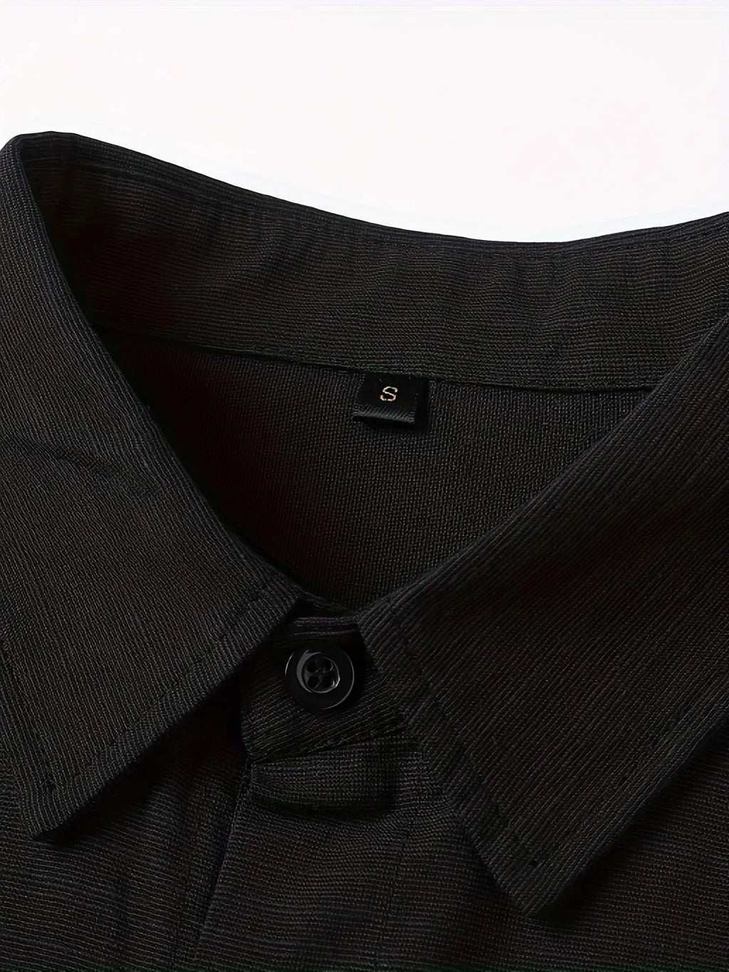 Linen casual men's shirt black long-sleeved lapel collar loose fit