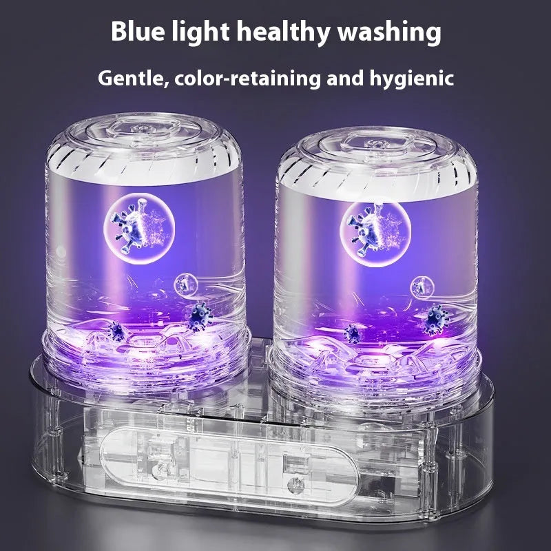 White double bucket mini washing machine with USB cable connection for portable laundry