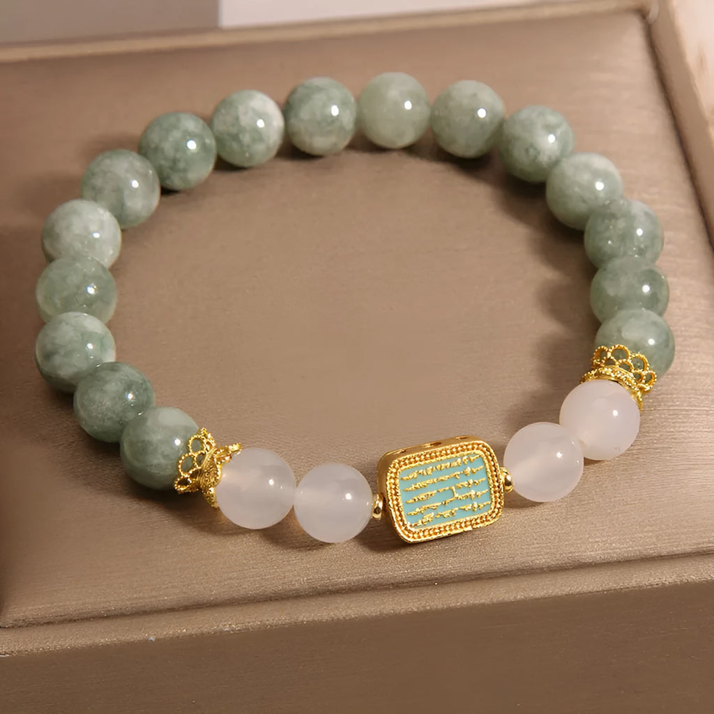 Oil green emerald crystal bracelet with five Buddhist scripture charms for women