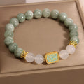 Oil green emerald crystal bracelet with five Buddhist scripture charms for women
