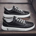 Men's white casual shoes with flat bottom and round toe design