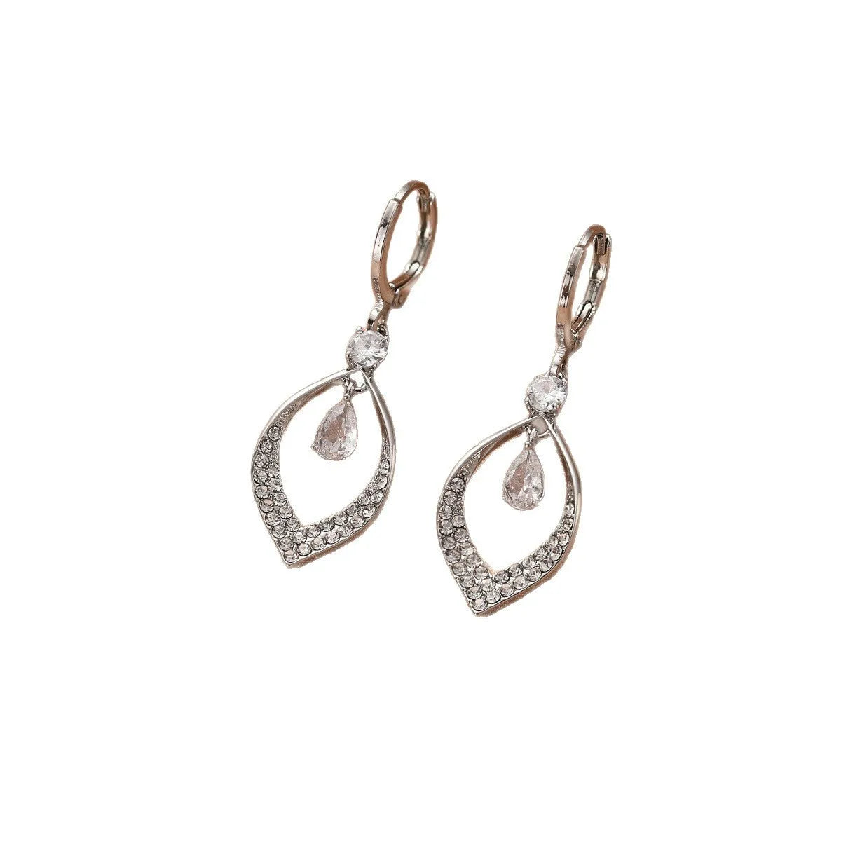 Gold electroplated copper zircon water drop tassel earrings in a teardrop shape