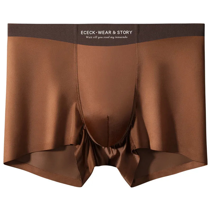 Men's colourblock ice silk seamless boxer shorts in blue, brown, gray, and white