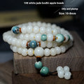 White jade bodhi root bracelet with 108 flat round beads in unisex national style.