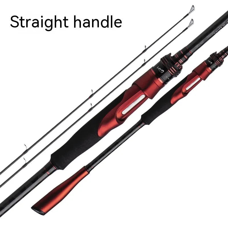 Carbon fishing rod showing straight handle and pikestaff grip options, with ultralight blank in 210cm and 240cm lengths.