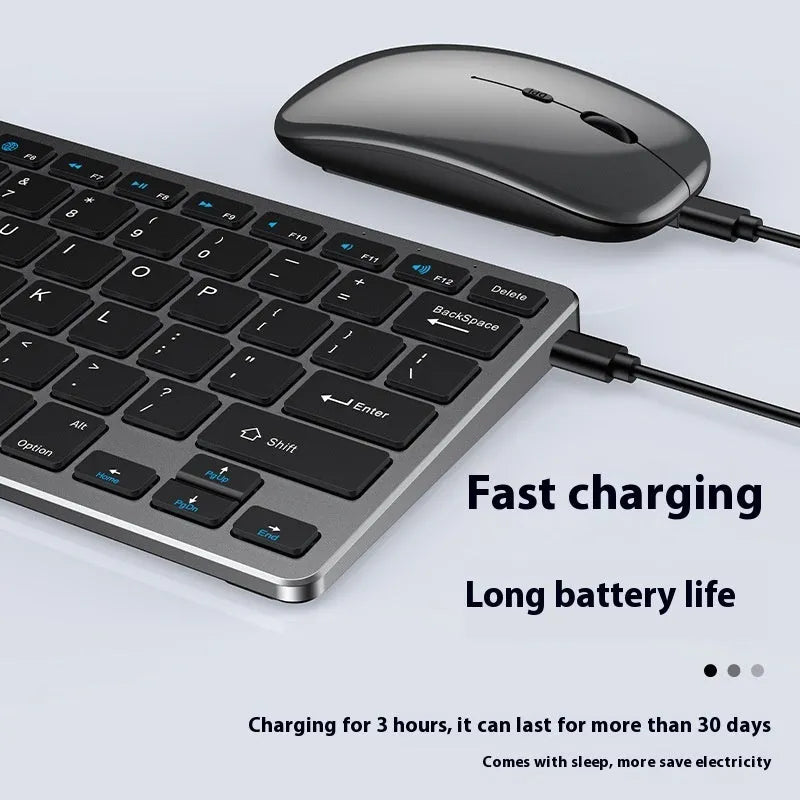 Ultra-thin wireless keyboard and silent mouse set in black with Bluetooth 5.0 and 2.4GHz connectivity options