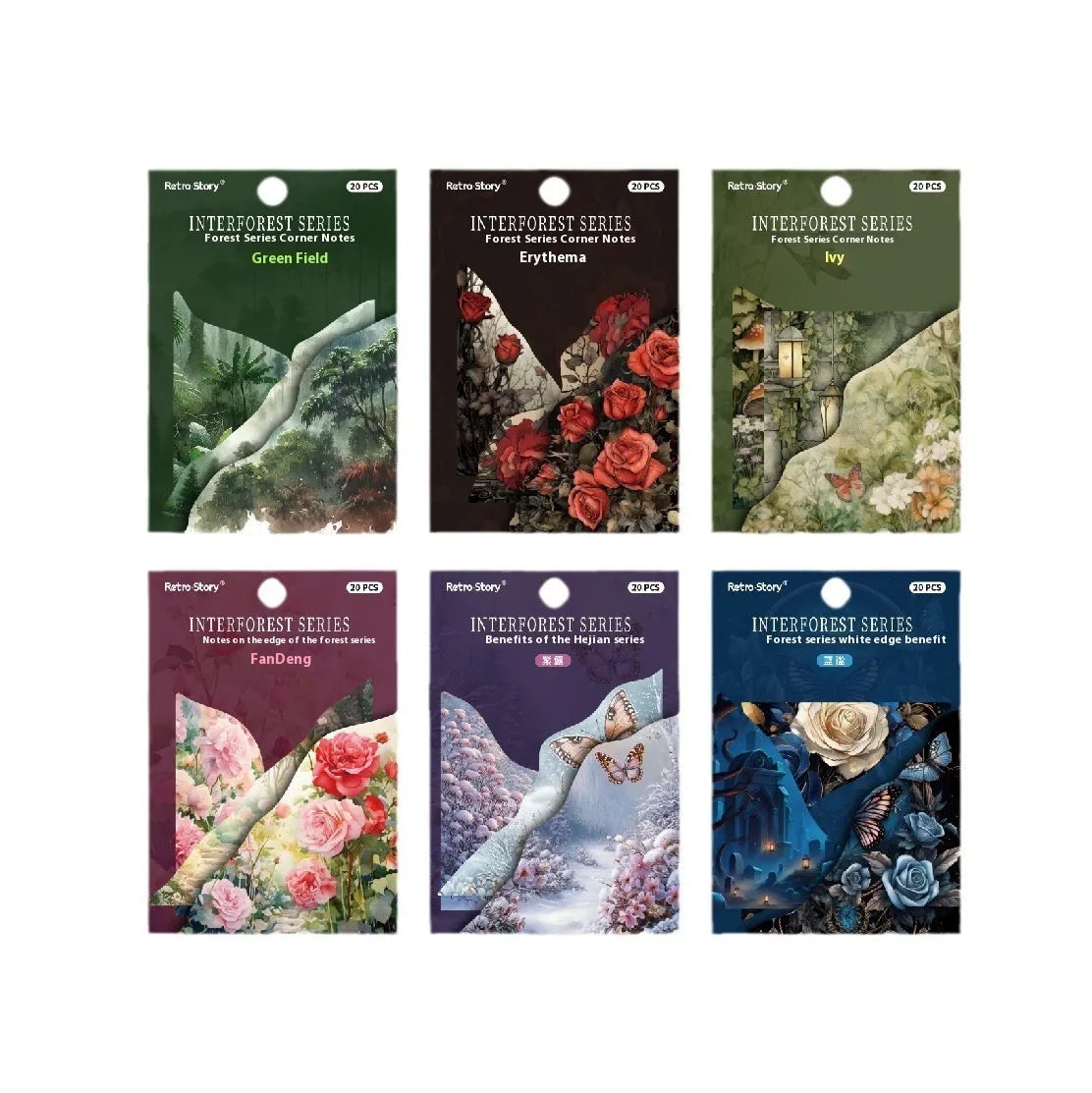 DIY hand account notes bookmark set showing twenty printed designs in six colour variations on light paper