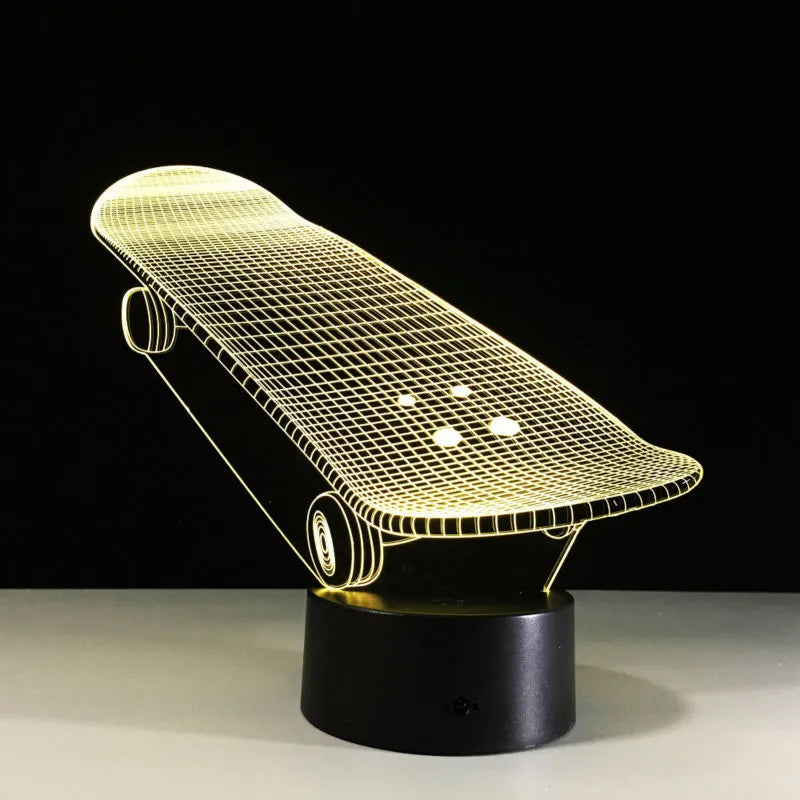 Skateboard shape colourful touch LED night light with acrylic panel and ABS base, USB powered