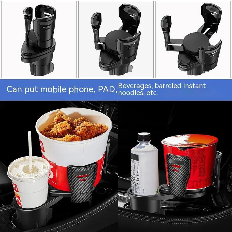 Black car cup holder modification unit with carbon fibre matte texture