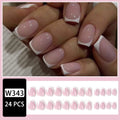 24 white square artificial nails with plaid pattern arranged in box