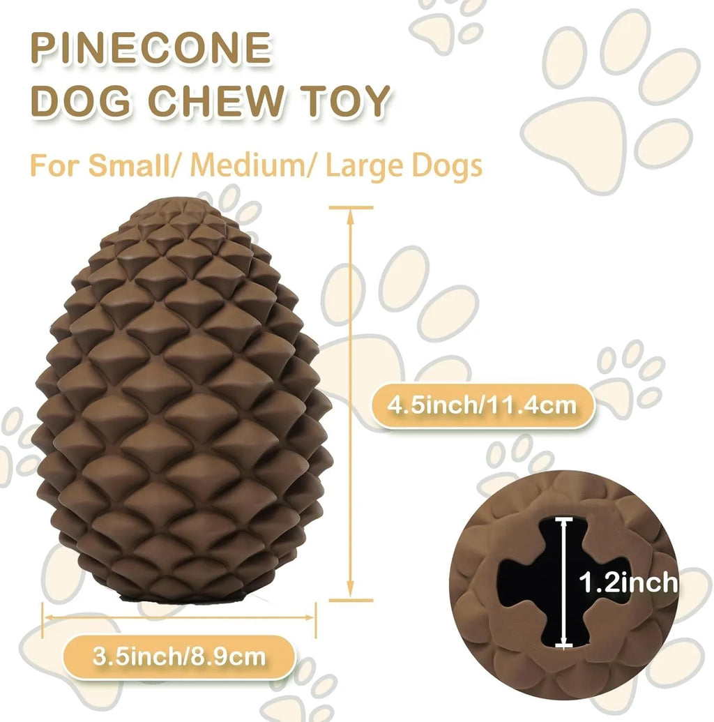 Yellow natural rubber pine cone dog toy with treat dispenser for medium large dogs