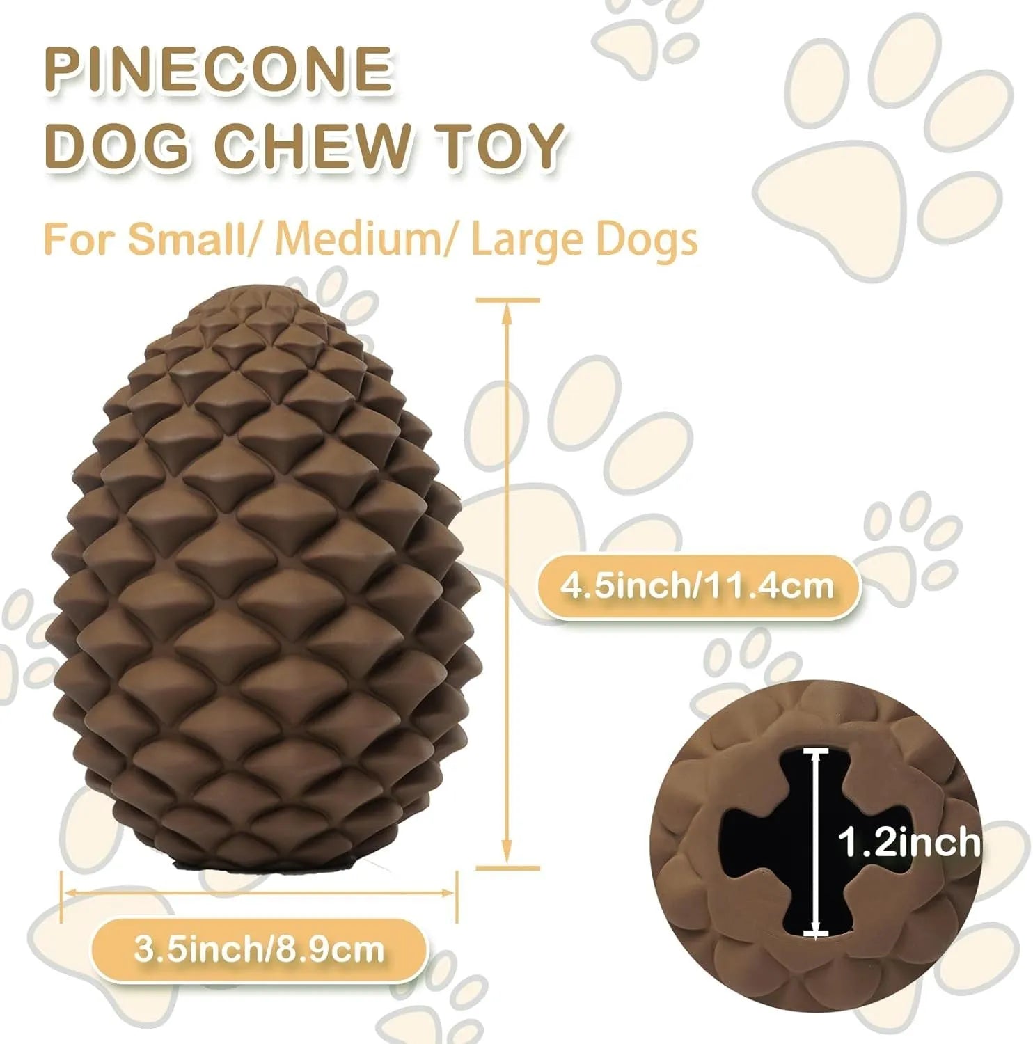 Yellow natural rubber pine cone dog toy with treat dispenser for medium large dogs