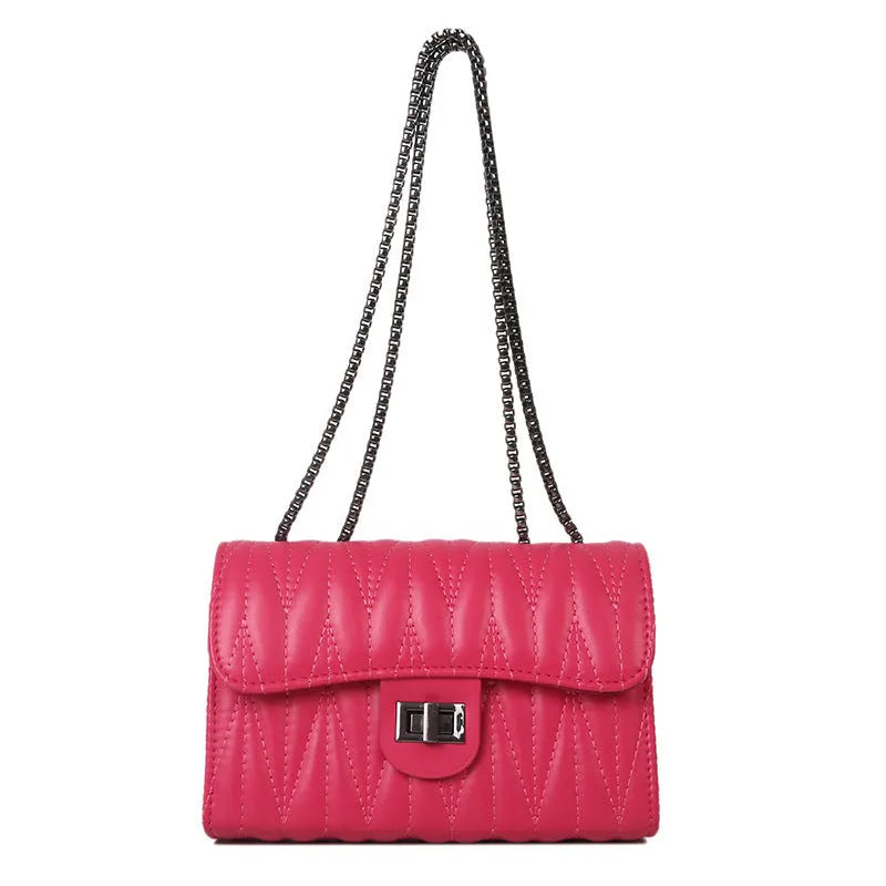 Women's retro textured diamond small bag in horizontal square shape measuring 21x14x7cm with soft carry handle