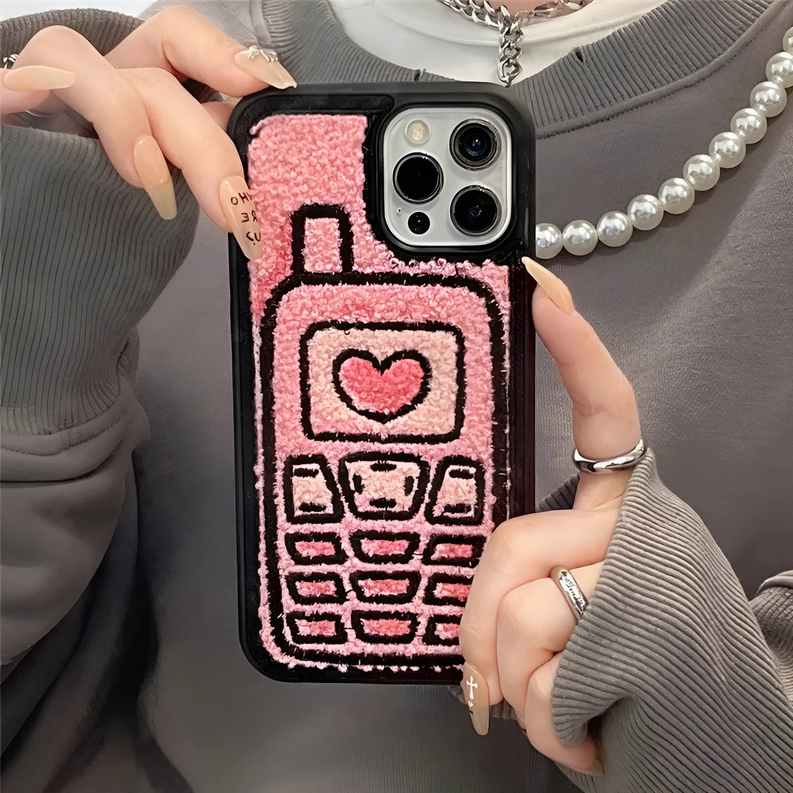 Pink embroidered towel texture TPU iPhone case for multiple models