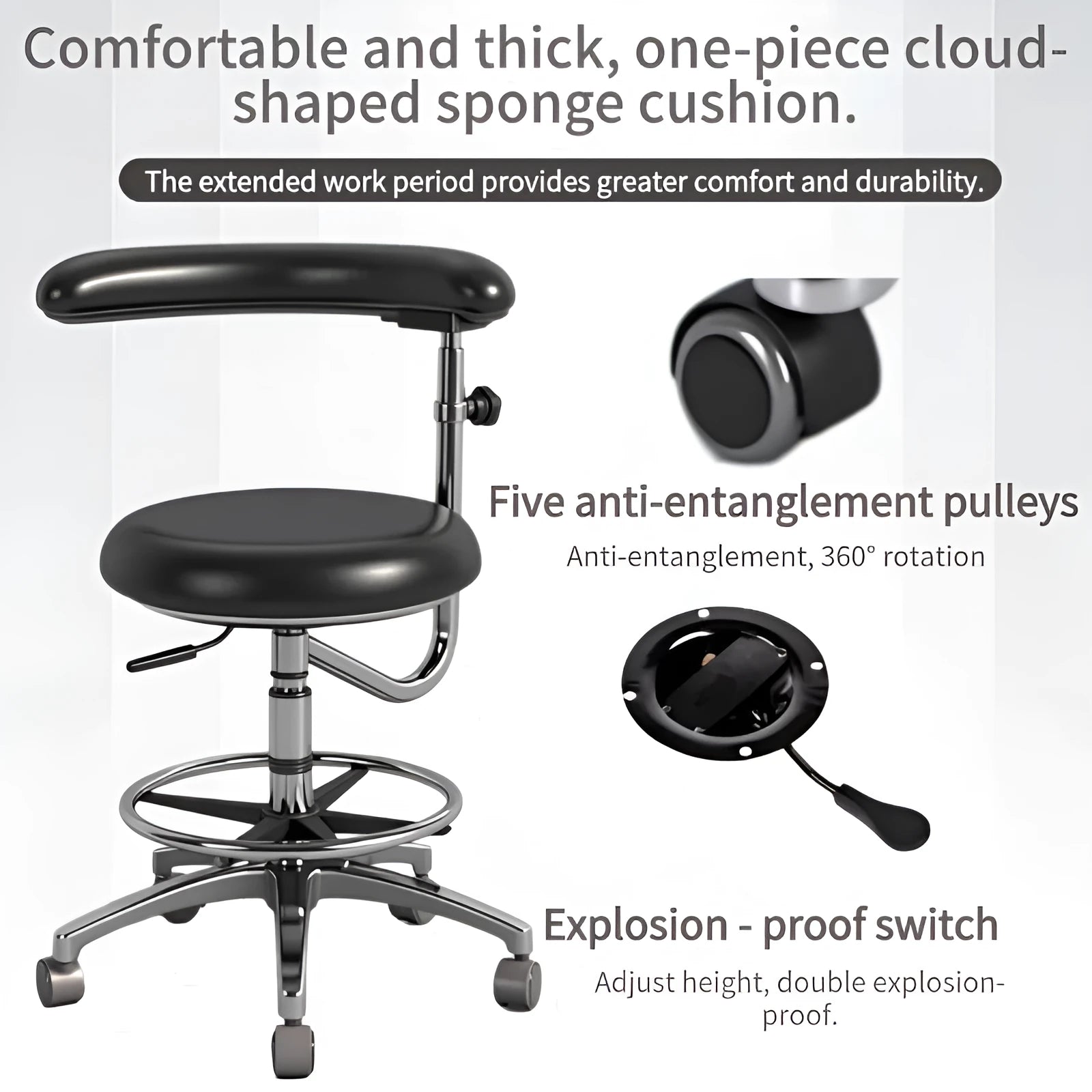 Black leather dental hospital chair with electric lift mechanism for dental clinic use