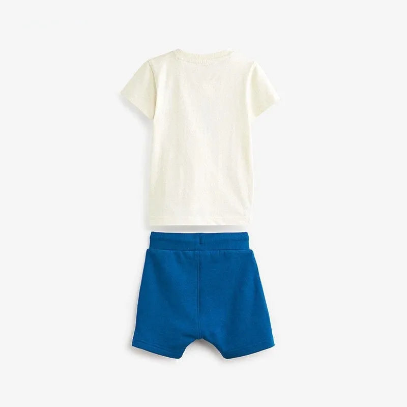 Cotton Rainbow Short Sleeve Summer Baby Boys Suit Two-Piece Set European and American Style Ivory White 2T to 7T for Toddler Kids Blouse and Shorts