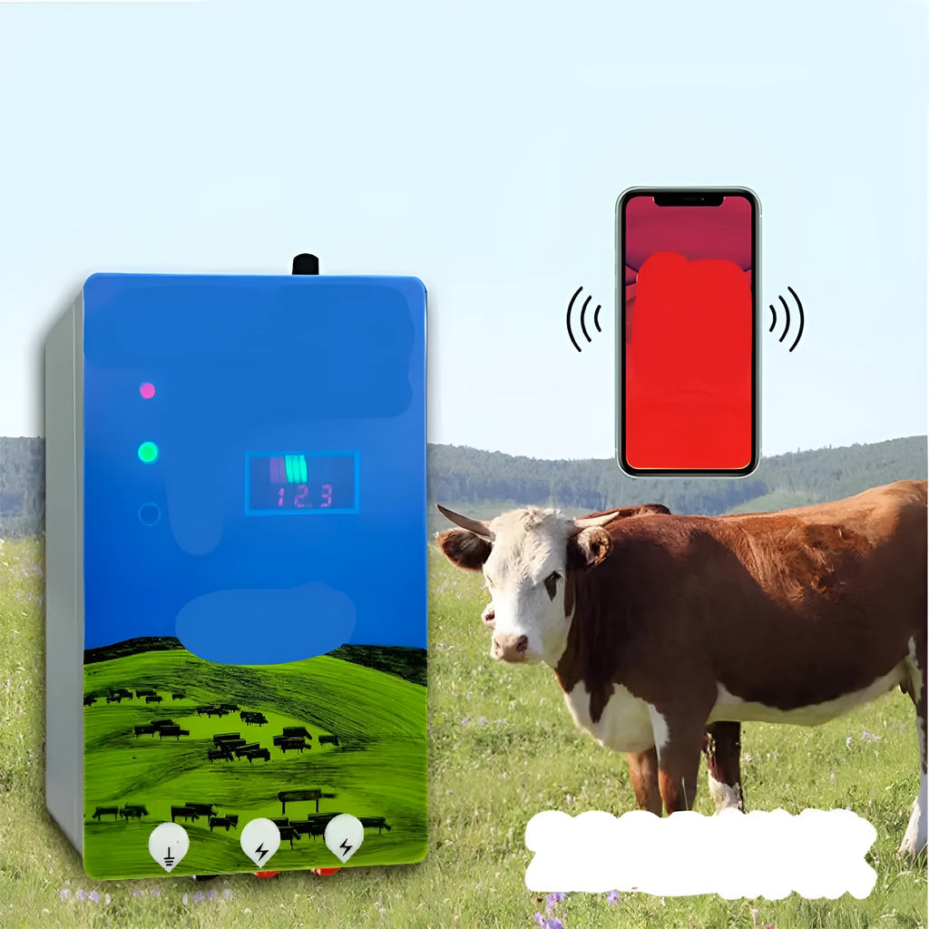 Pasture electronic host unit for high voltage pulse breeding grid fence system with display.