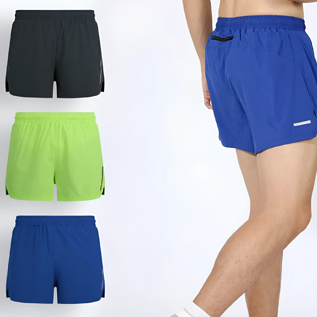 Men's straight-cut quick-dry running shorts in grey, available in multiple colours and sizes.