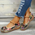 Women's plus size ethnic platform sandals with cloth upper, elastic band, and round toe in black or red