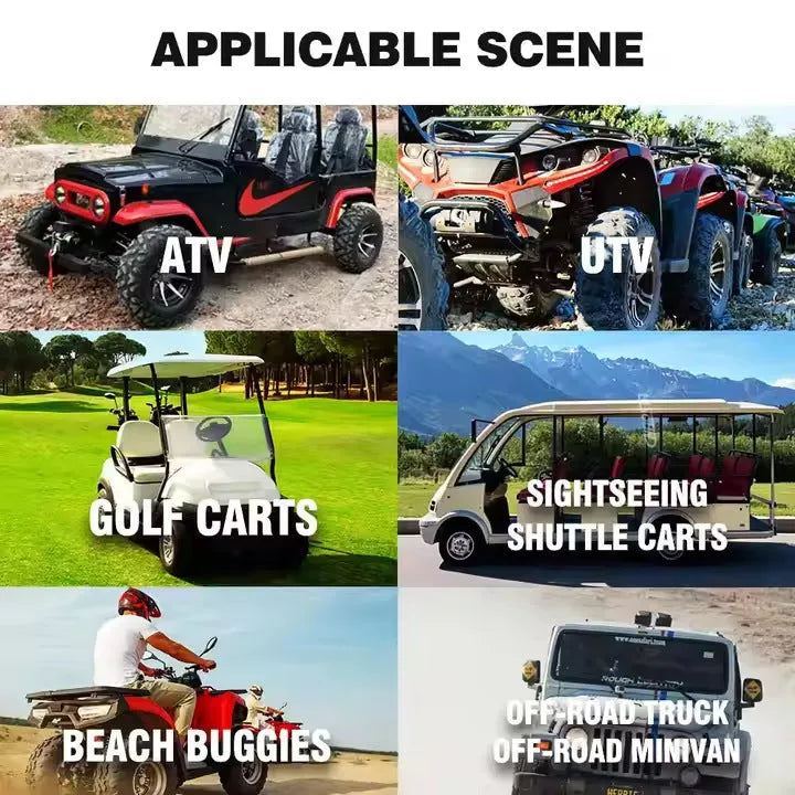 26-inch black plastic Bluetooth audio belt soundbar for mounting on a golf cart or ATV.