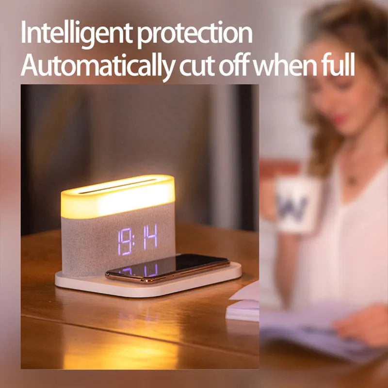 Wireless charging desktop clock night light table lamp in modern design