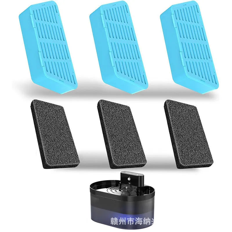 Cat water fountain filter element made of carbon fibre, includes sponges, for 2.2L fountains