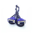 Black VGA cable with blue connectors and nickel-plated terminals measuring 1.5 metres for computer to monitor connection