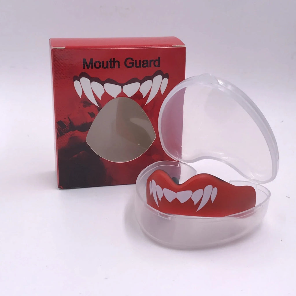 Adult boxing mouthguard with tooth socket design and printed teeth pattern in three colour options