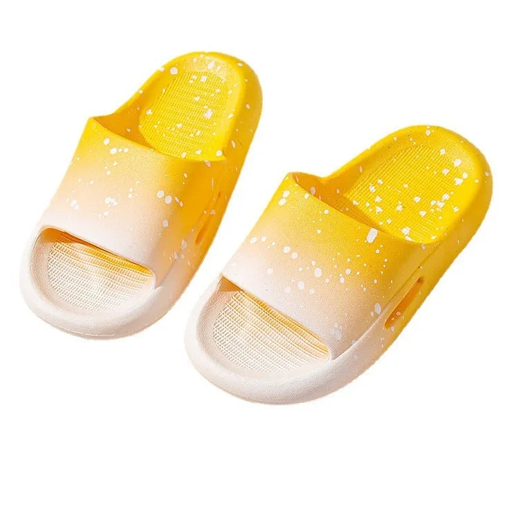 Children's gradient colour PVC summer slippers with non-slip soles shown in multiple colour options.