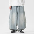 Men's plus size baggy jeans in cotton denim with wide leg straight opening