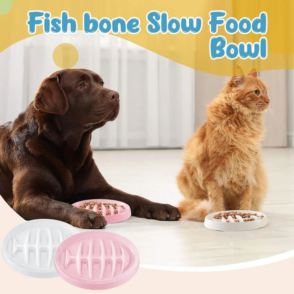 Green melamine fishbone slow feeder bowl for cats with raised ridges on a plain background